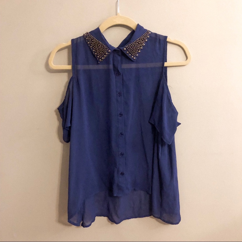 Beaded Ultra Flirt Sheer Cold Shoulder Top